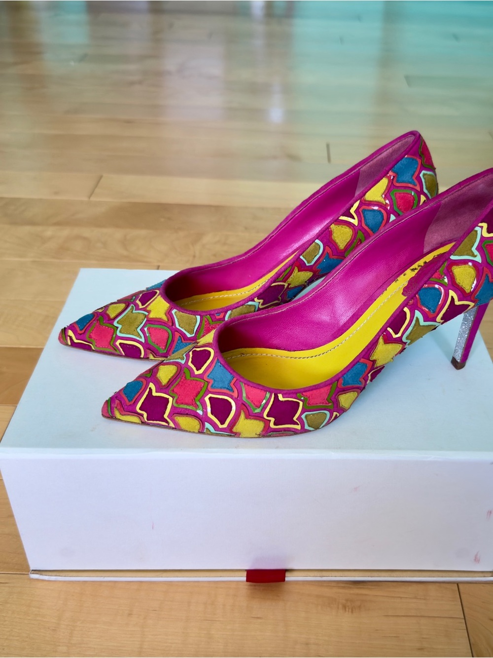 René Caovilla Multi Suede Mosaic Pumps 38.5 + Box & Bag
